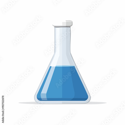 Medical laboratory vector icon of a flask with blue liquid isolated on a clean background, symbolizing scientific research and health experiments in a business setting