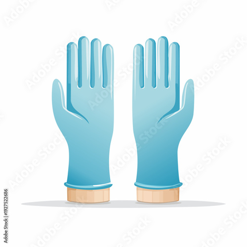 Medical professional wearing protective gloves, doctor's hands in blue medical gloves, vector illustration of health care worker's hands in isolated setting