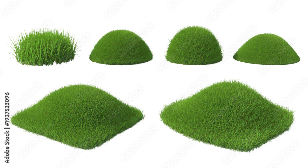 Fototapeta premium isolated 3d render of various grassy mounds and clumps on a plain white background natural elements or landscaping concepts
