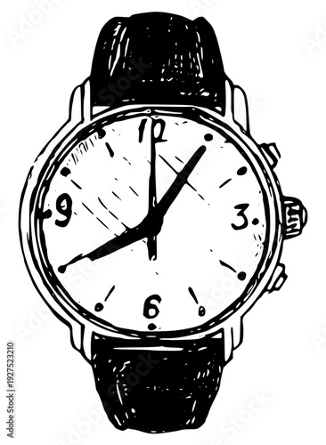 Elegant wristwatch with leather strap on display