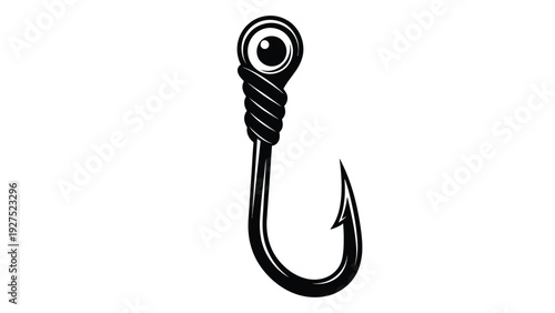 A black and white image of a fishing hook isolated on white background, Vector