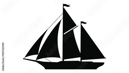 A black silhouette of a sailboat on the water isolated on white background, Vector