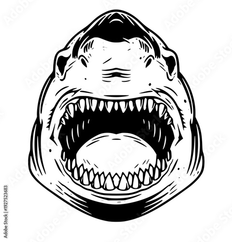 Fierce shark head with open mouth and sharp teeth