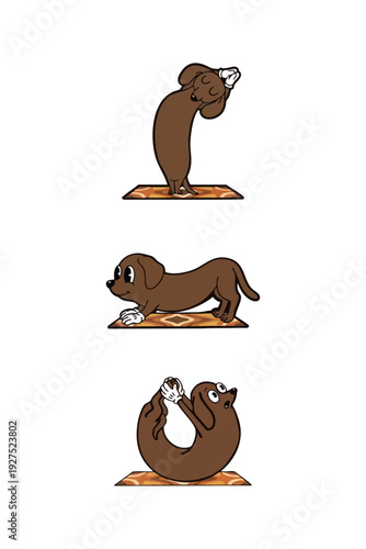 Retro Zen Dachshund - Wiener Dog Yoga Poses