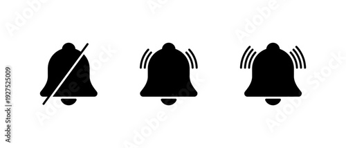 Bell alert icon set. Mute and ring notification symbol