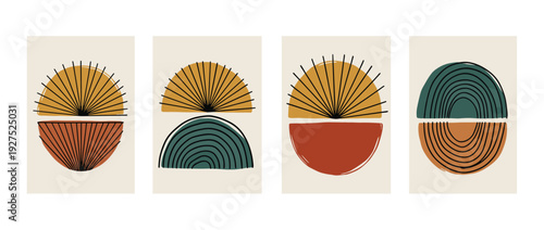 An abstract yellow design pattern featuring a spiral sun shape and golden flower icons alongside a vector illustration of a wooden spoon and circular paper objects