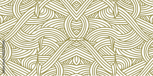 Aboriginal Art Pattern, Seamless Geometric Gold and White Line Texture Background, Modern Minimalist Intertwining Curved Line Surface Pattern