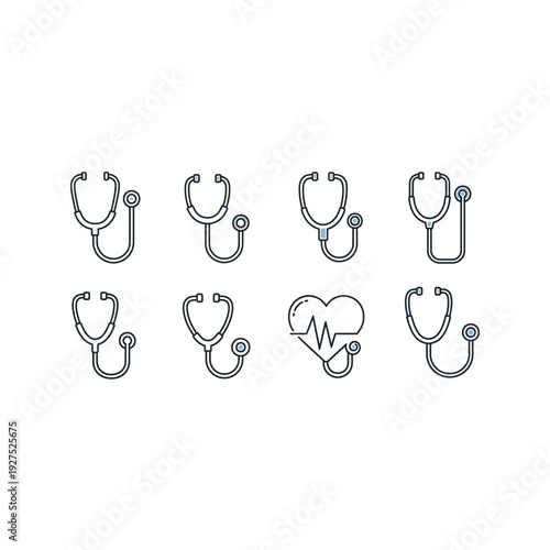 Stethoscope and Heartbeat Medical Icons