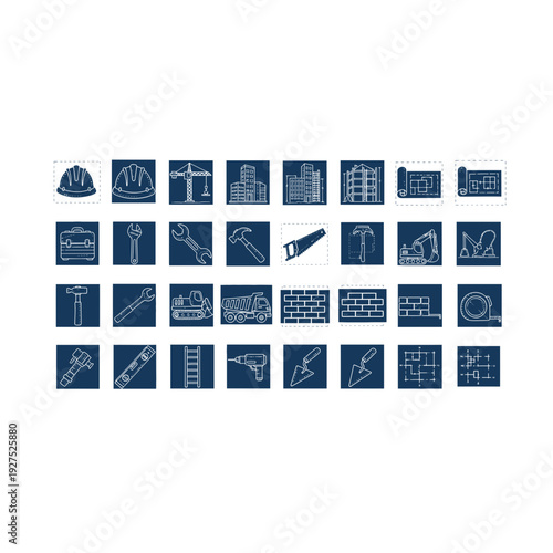 Blueprint Icons: Engineering, Architecture, and Construction Symbols