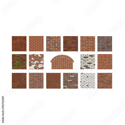 Various Brick Textures with White Grout and Aged Details
