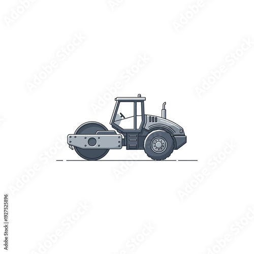Gray Road Roller, Monochrome Pixel Art Construction Machine