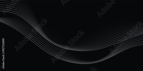 Black abstract background design. Modern wavy line pattern in monochrome colors. Premium stripe texture netural soft light lux grey
