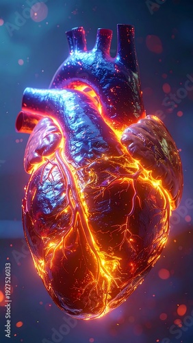 A glowing anatomical heart model