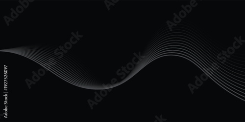 Black abstract background design. Modern wavy line pattern in monochrome colors. Premium stripe texture netural soft light lux grey