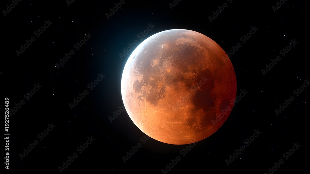 Fototapeta premium Blood moon lunar eclipse isolated on black night sky astronomical phenomenon concept