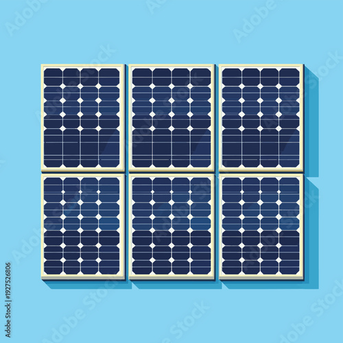 Blue solar cell or solar panel grid module yellow sun energy power environmentally friendly clean energy flat vector icon design. , vector style simple color