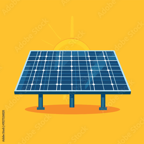 Blue solar cell or solar panel grid module yellow sun energy power environmentally friendly clean energy flat vector icon design. , vector style simple color