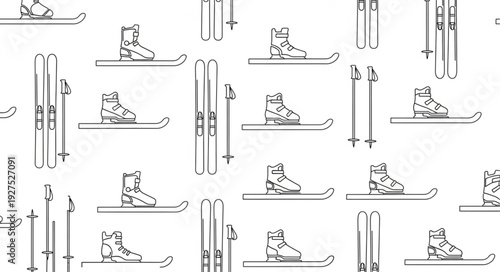 Skiing Man Silhouette Pattern in Black White.