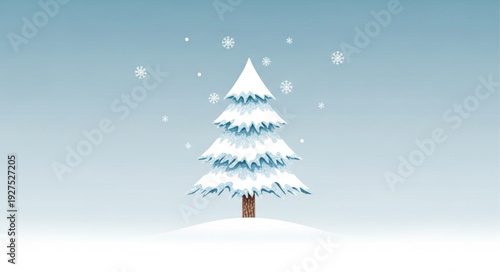 Snow Covered Christmas Tree in Winter Scene.