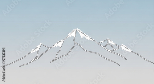 Snow Covered Mountain Peaks Landscape Scene.
