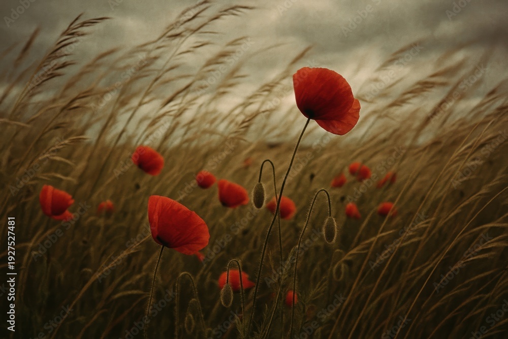 Fototapeta premium Poppies swaying in wind