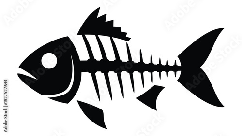 A black and white image of a fish skeleton isolated on white background, Vector