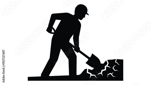 A man is digging with a shovel isolated on white background, Vector
