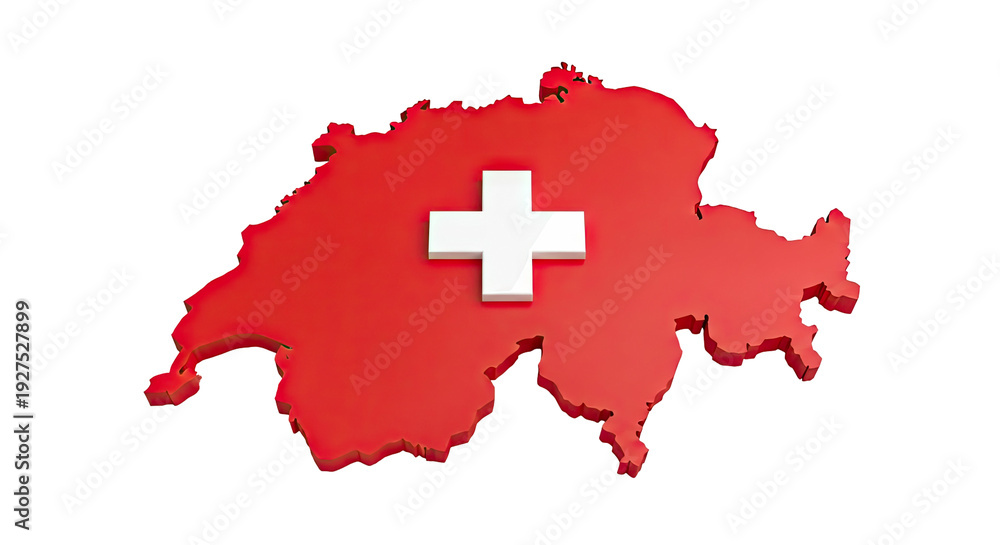 Fototapeta premium 3D Map of Switzerland with Swiss Flag Cross