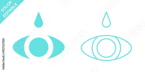 Eye drops icons, filled and outline, editable colors, ophthalmology vector