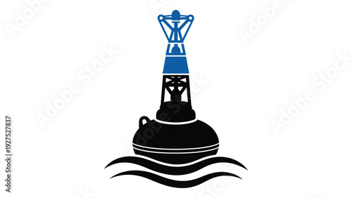 A black and blue buoy floating on water isolated on white background, Vector