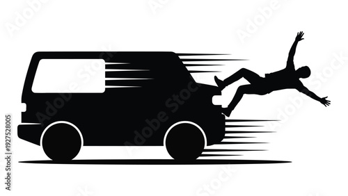 A man is thrown out of a moving van isolated on white background, Vector