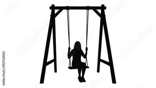 A girl sitting on a swing set against a white background isolated on white background, Vector