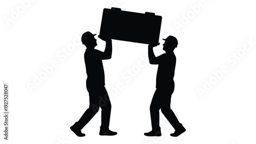 Two men carrying a large object isolated on white background, Vector