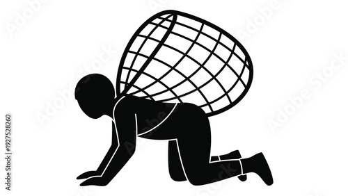 A person crawling with a basket on their back isolated on white background, Vector