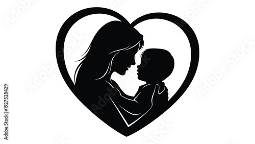 A mother and child in a heart isolated on white background, Vector