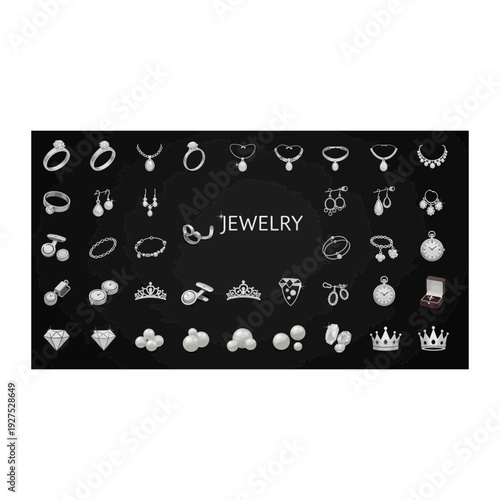 Collection of White Jewelry Icons on Black Background
