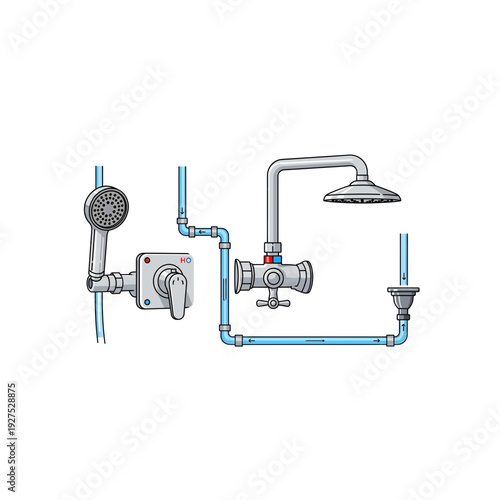 Detailed diagram of modern plumbing and shower system