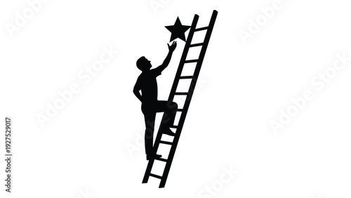 A man reaching for a star on a ladder isolated on white background, Vector