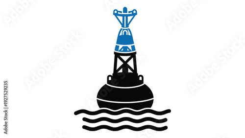 A blue and black buoy sitting on water isolated on white background, Vector