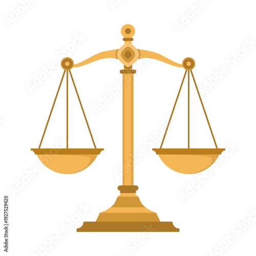 Justice balance scale concept, legal system symbol, fairness and equality icon, court and law authority emblem, minimal flat vector illustration