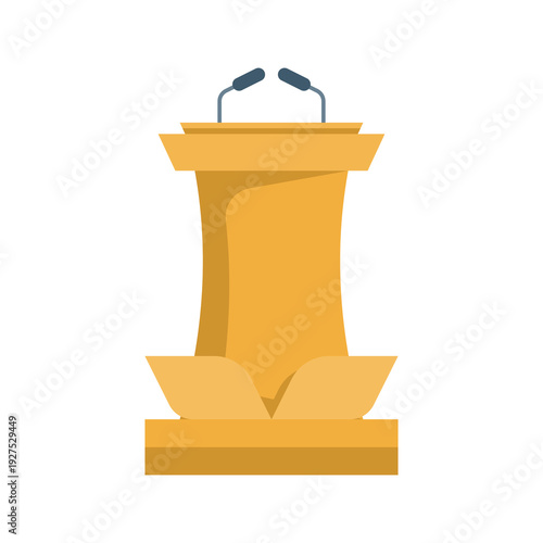 Vector of a debate podium with microphones, illustrating speeches, public speaking, conferences, lectures, and discussion events for business or academic use.