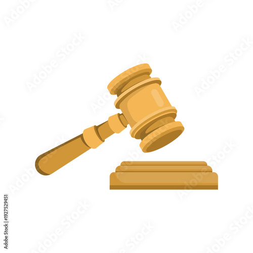 Vector illustration of a judge's gavel, representing legal authority, court hearings, justice, law enforcement, and courtroom decisions in flat design.