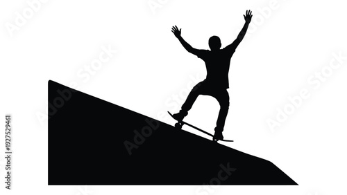 A man in silhouette snowboarding down a slope isolated on white background, Vector
