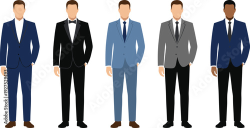 Business men illustration, formal attire, suits, tuxedo, professional fashion, corporate team, office staff, workplace, diversity, management, career, success, colleagues
