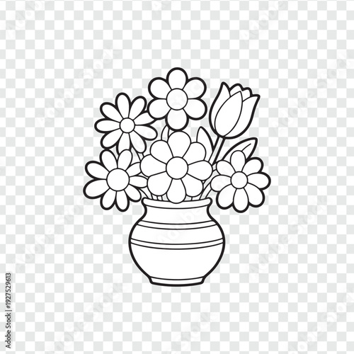 Floral Serenity in monochrome A delicate arrangement of blossoming flowers in a classic vase, a timeless illustration of beauty and elegance.