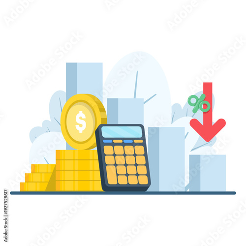 Financial crisis stock illustration with downward arrow chart. Economic recession, market collapse, inflation impact and business instability concept. Modern flat vector.