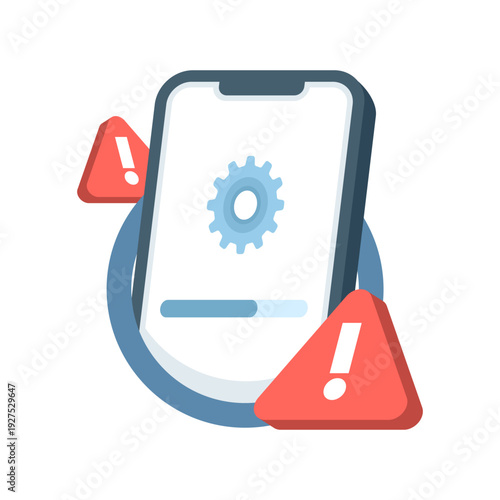 Vector illustration of smartphone maintenance, system updates, app installation, and software upgrades to keep mobile devices optimized, secure, and up-to-date.