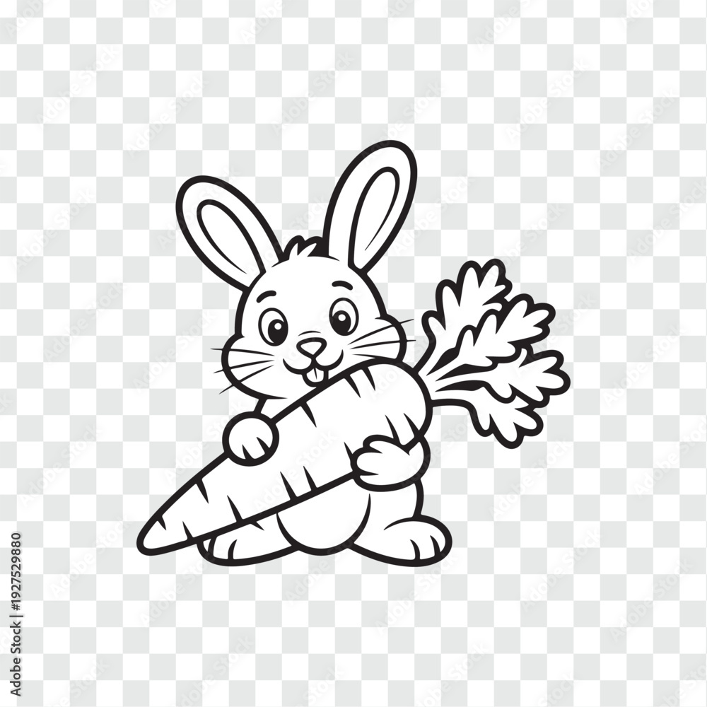 Obraz premium Cute Bunny with Carrot A charming illustration of a bunny holding a vibrant carrot, perfect for adding a touch of sweetness and whimsy to any project.
