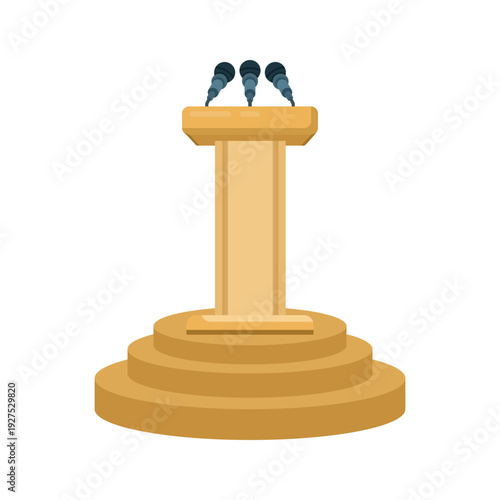 Debate rostrum vector illustration with microphones, representing public speaking, conferences, debates, lectures, and formal discussion events in flat design.