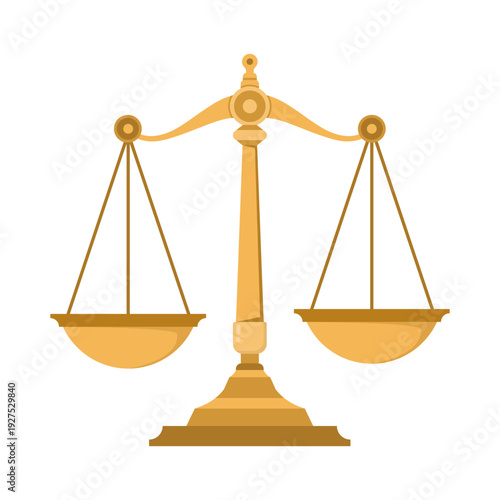Justice balance scale concept, legal system symbol, fairness and equality icon, court and law authority emblem, minimal flat vector illustration